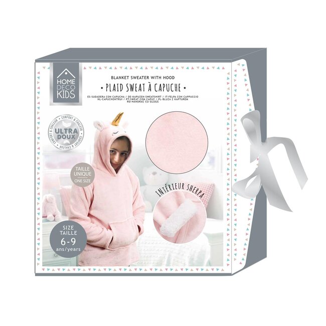 Kinder hoodie unicorn - lichtroze met unicorn capuchon