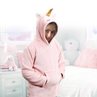 Home deco kids Kinder hoodie unicorn - lichtroze met unicorn capuchon