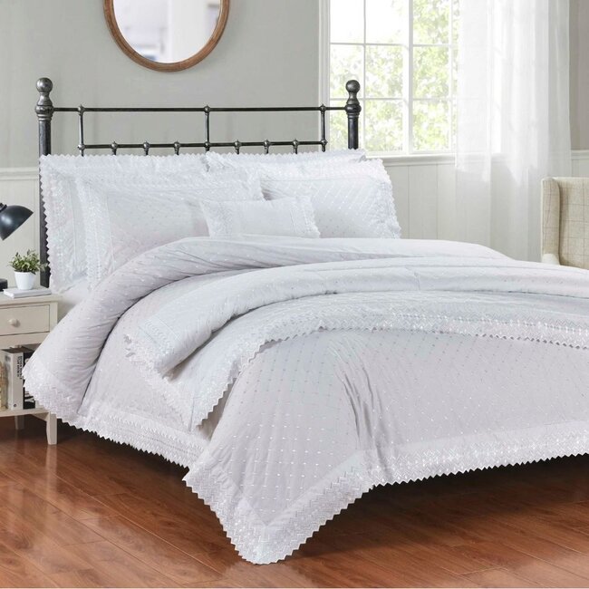 Broderie sierkussen Richmond boudoir - wit - 30x60 cm