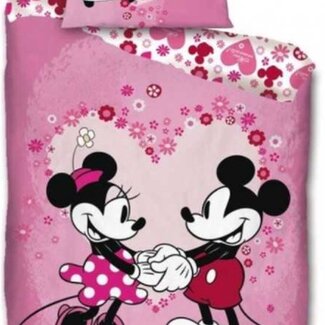 Disney & Licentie Mickey & Minnie Mouse dekbedovertrek Roze hart - microvezel - eenpersoons