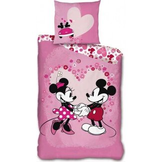 Disney & Licentie Mickey & Minnie Mouse dekbedovertrek Roze hart - microvezel - eenpersoons