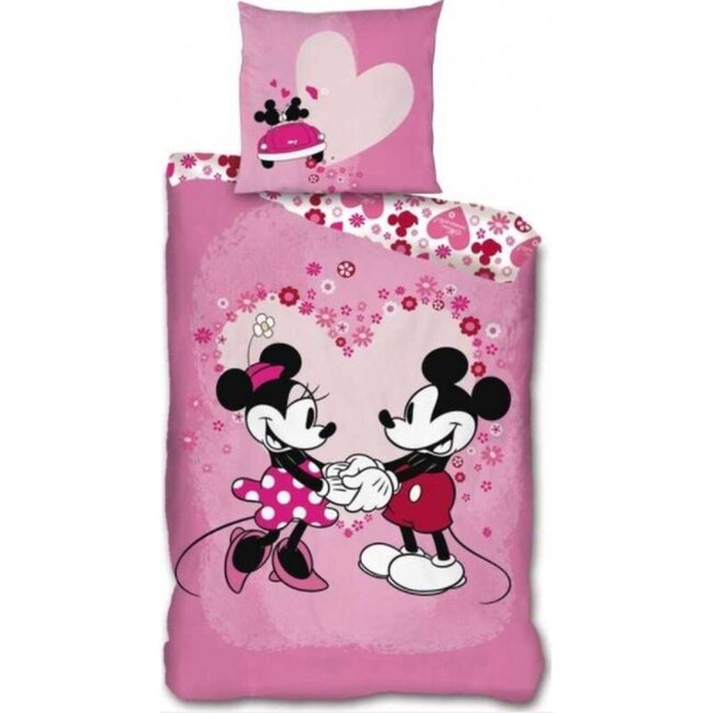 Mickey & Minnie Mouse dekbedovertrek Roze hart - microvezel - 140x200 + 63x63 cm