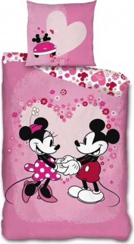 Mickey & Minnie Mouse dekbedovertrek Roze hart - microvezel - 140x200 + 63x63 cm