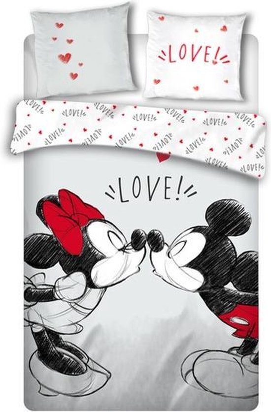 Mickey & Minnie Mouse dekbedovertrek Love - microvezel - 240x220 + 2st 63x63 cm