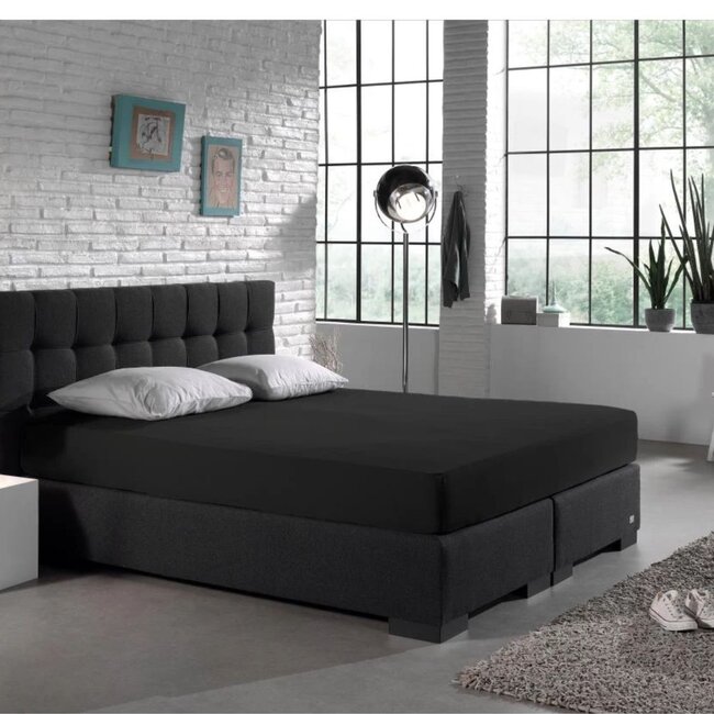 Hoeslaken - dubbel jersey - zwart