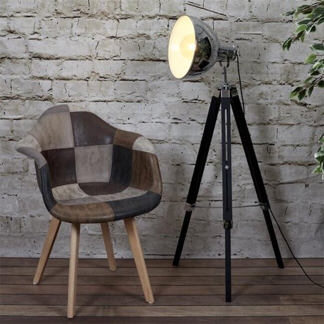 Patchwork stoel met armleuningen - grijs - taupe