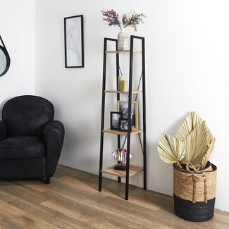 Home deco Wandrek met 4 lagen - Boekenkast - Houten planken met zwart metaal frame