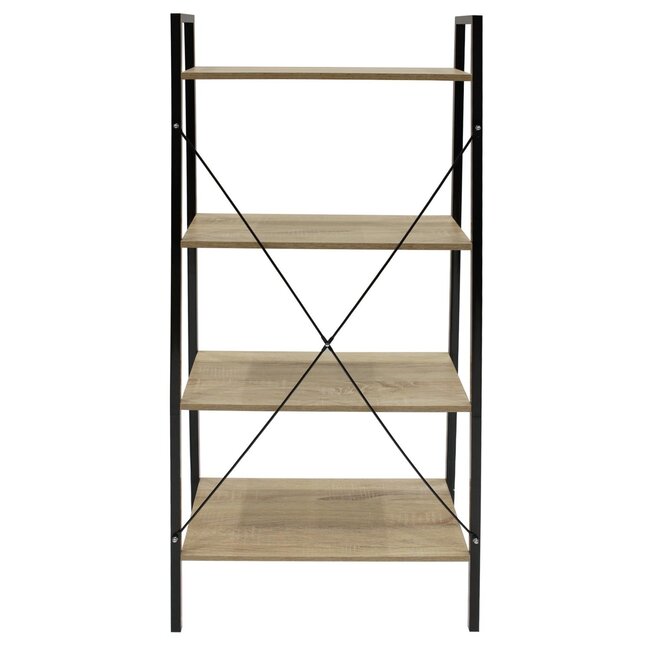 Wandrek met 4 lagen - houten planken met zwart metalen frame