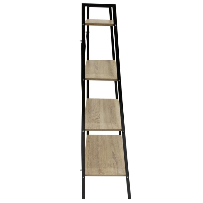 Wandrek met 4 lagen - houten planken met zwart metalen frame