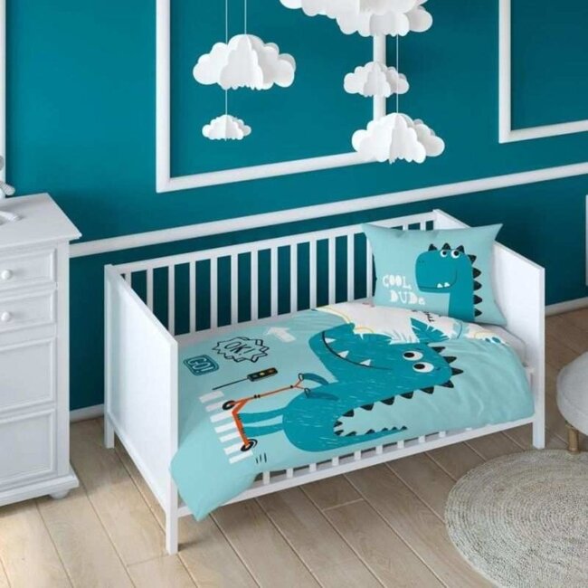 Ledikant dekbedovertrek Cool dude blauw - 100x135 + 40x60 cm - katoen