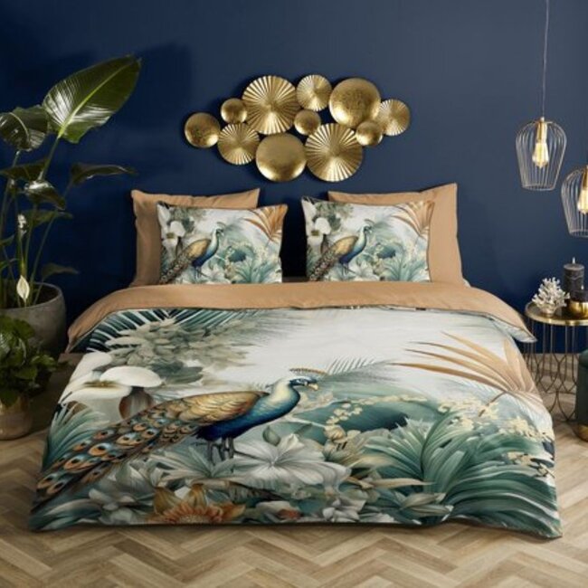 Katoen satijn dekbedovertrek Dana pauw - 140x220 + 60x70cm