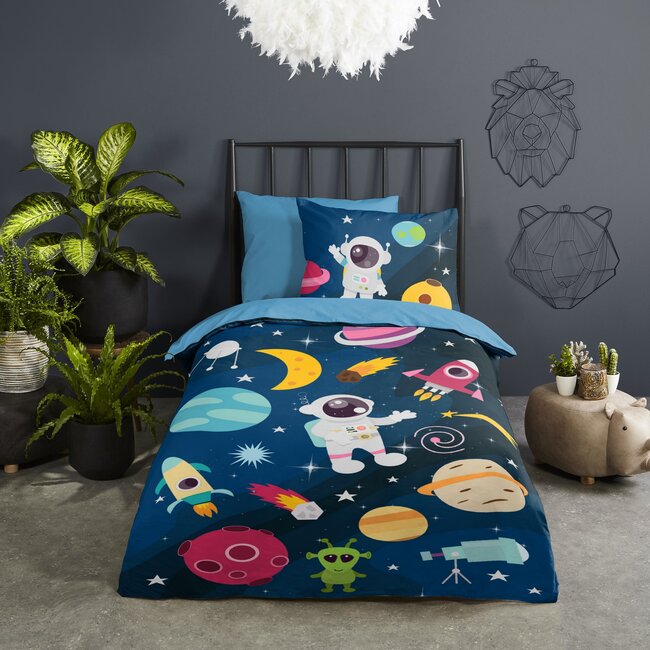 Microvezel kinderdekbedovertrek Planets -  140x220 + 60x70 cm