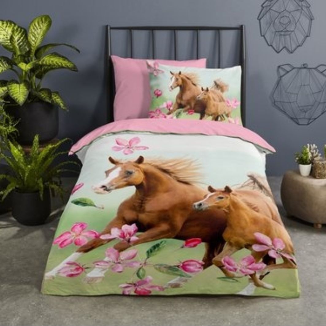 Microvezel kinderdekbedovertrek Paard Melice - 140x220 + 60x70 cm