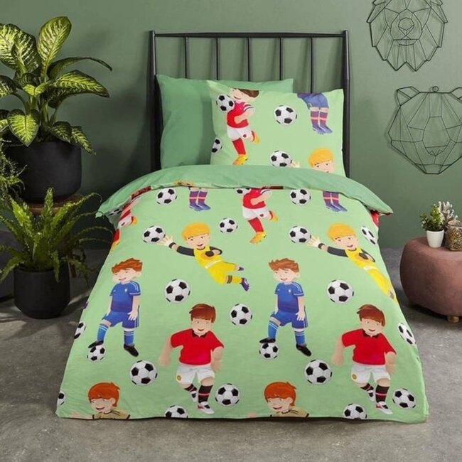 Katoen kinderdekbedovertrek Go voetbal - 140x220 + 60x70 cm