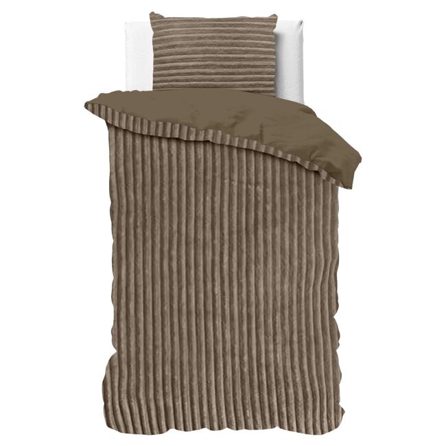 Teddy dekbedovertrek Rib fleece - taupe - onderkant microvezel