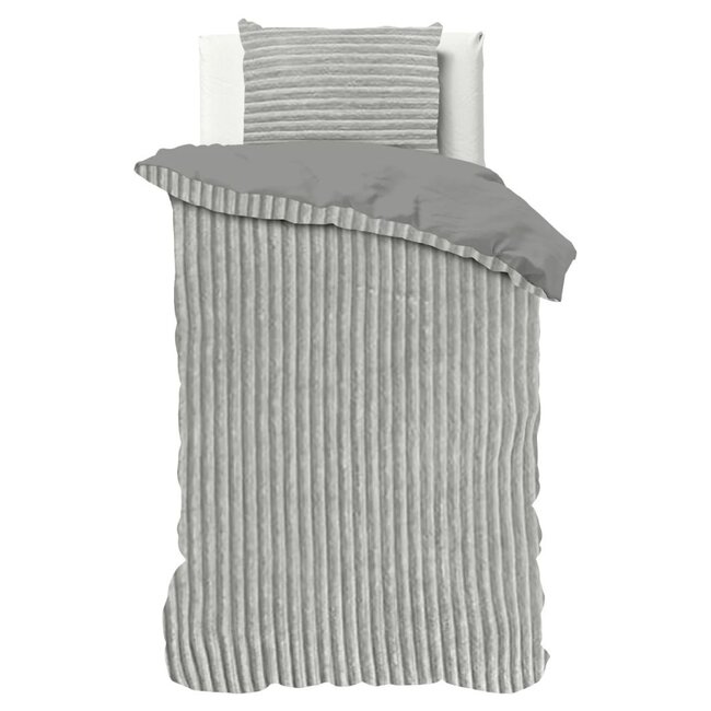 Teddy dekbedovertrek rib fleece - grijs - onderkant microvezel