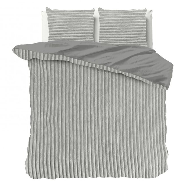 Teddy dekbedovertrek rib fleece - grijs - onderkant microvezel