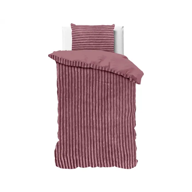 Teddy dekbedovertrek Rib fleece  - oudroze - onderkant microvezel
