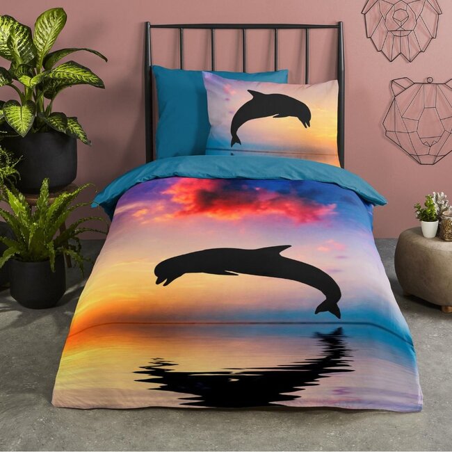 Katoen kinderdekbedovertrek Dolfijn sunset - 140x220 + 60x70 cm
