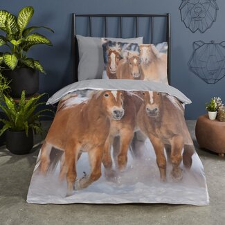 Good Morning Flanel dekbedovertrek pony's - eenpersoons