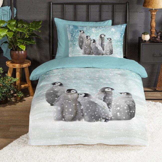 Flanel kinderdekbedovertrek Pinguïns - 140x220 + 60x70 cm