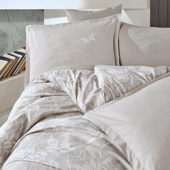 Katoen dekbedovertrek Natur bladeren - zand