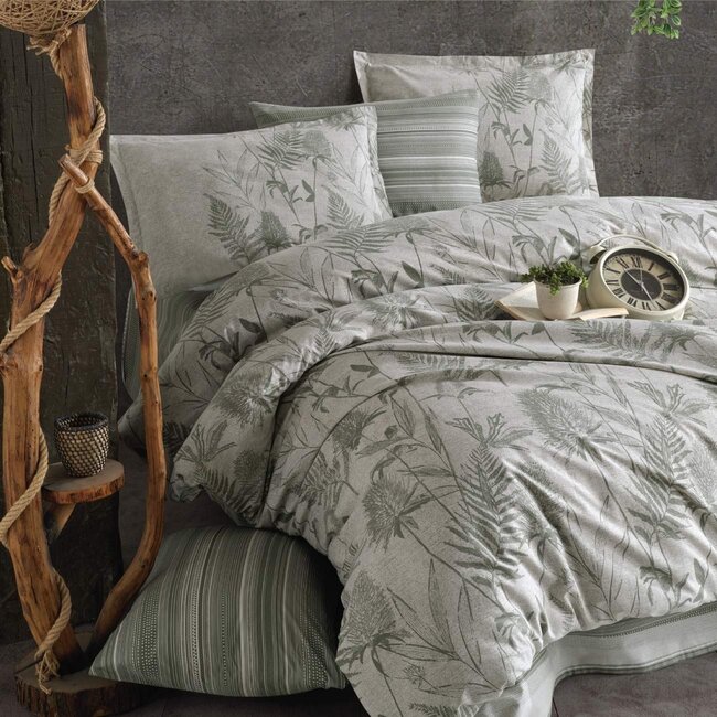 Katoen dekbedovertrek Tuva flora en fauna - groen