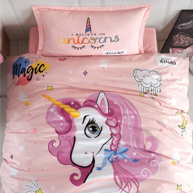 Dekbedovertrek Pink Dreams unicoren - Katoen - 140x220 + 60x70 cm