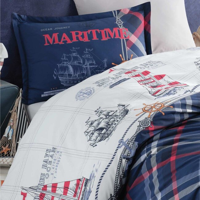 Katoen dekbedovertrek Maritime - blauw - katoen - 140x220 + 60x70 cm