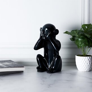 Home deco Decoratieve aap - hoogte 30cm - zwart keramiek
