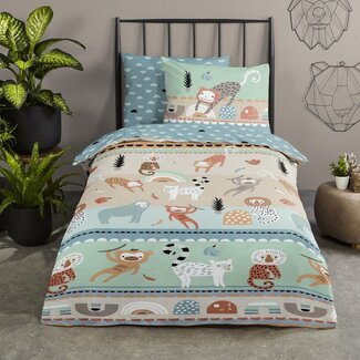 Good Morning Katoen dekbedovertrek play animals - eenpersoons