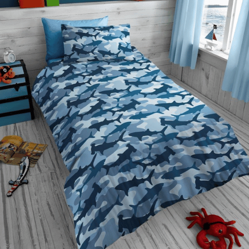 Microvezel kinderdekbedovertrek Shark Camo - 135x200 + 50x75 cm