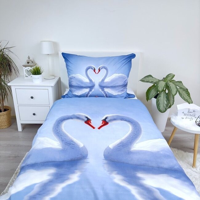 Microvezel dekbedovertrek Zwanen hart - 140x200 cm + 70x90 cm
