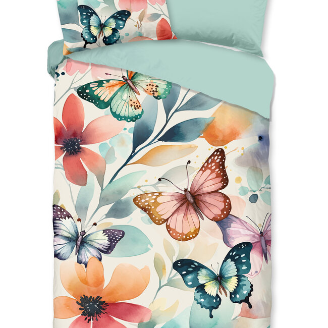 Katoen dekbedovertrek Vallee vlinders bloemen