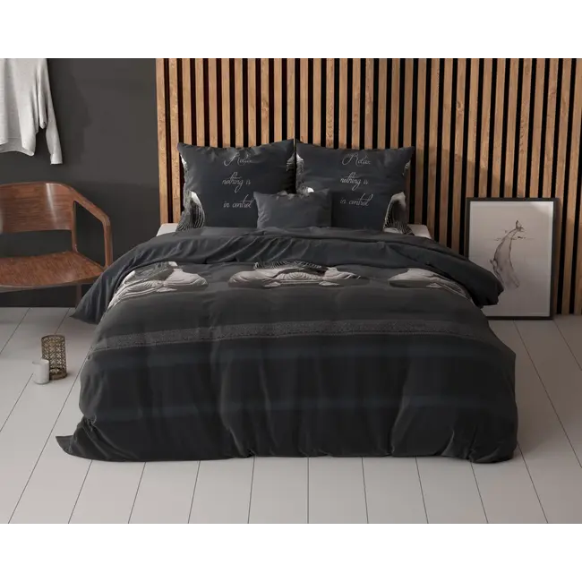 Dekbedovertrek Buddha Antraciet - Polykatoen - 1-persoons (140x220 + 60x70cm)