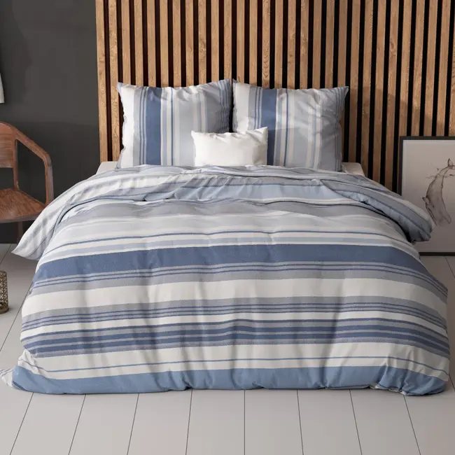 Polykatoen dekbedovertrek Stripy blauw