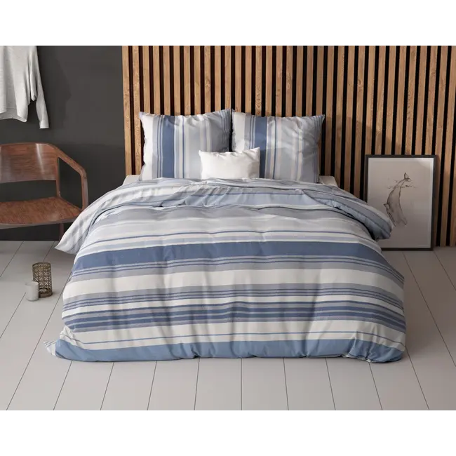 Polykatoen dekbedovertrek Stripy blauw