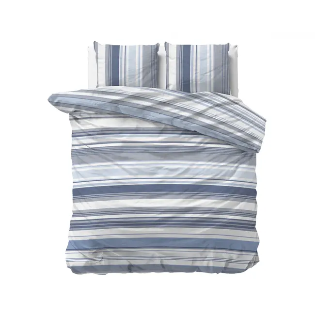 Polykatoen dekbedovertrek Stripy blauw