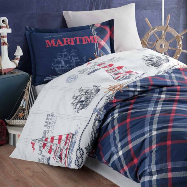 Katoen dekbedovertrek Maritime - blauw - katoen - 140x220 + 60x70 cm