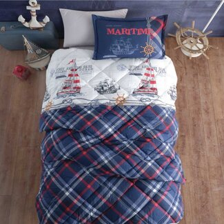 .Decoware® Katoen dekbedovertrek Maritime - blauw - eenpersoons