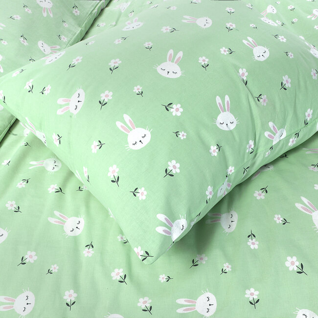 Katoen kinderdekbedovertrek Bunny konijn groen - 140x200 + 60x70 cm
