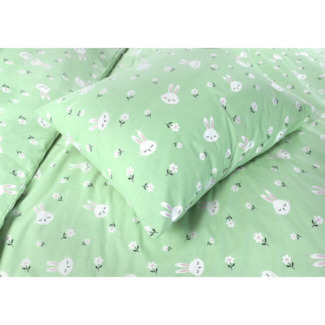 Katoen kinderdekbedovertrek Bunny konijn groen - 140x200 + 60x70 cm