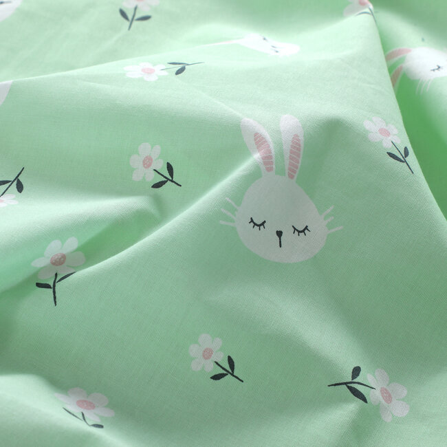 Katoen kinderdekbedovertrek Bunny konijn groen - 140x200 + 60x70 cm