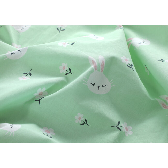Katoen kinderdekbedovertrek Bunny konijn groen - 140x200 + 60x70 cm