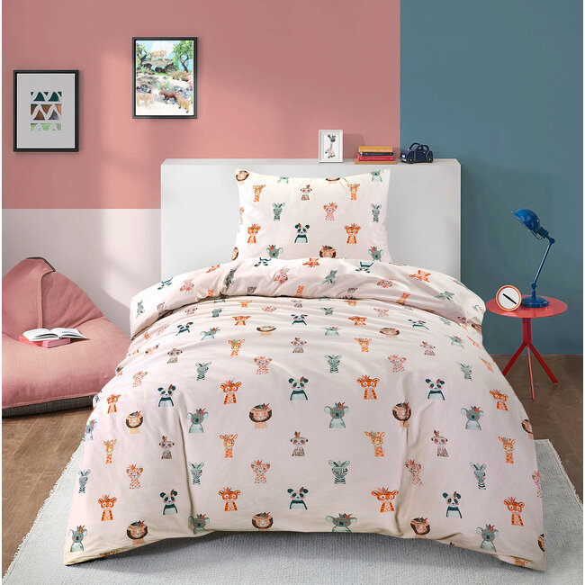 Katoen dekbedovertrek Diertjes - 140x200 + 60x70 cm