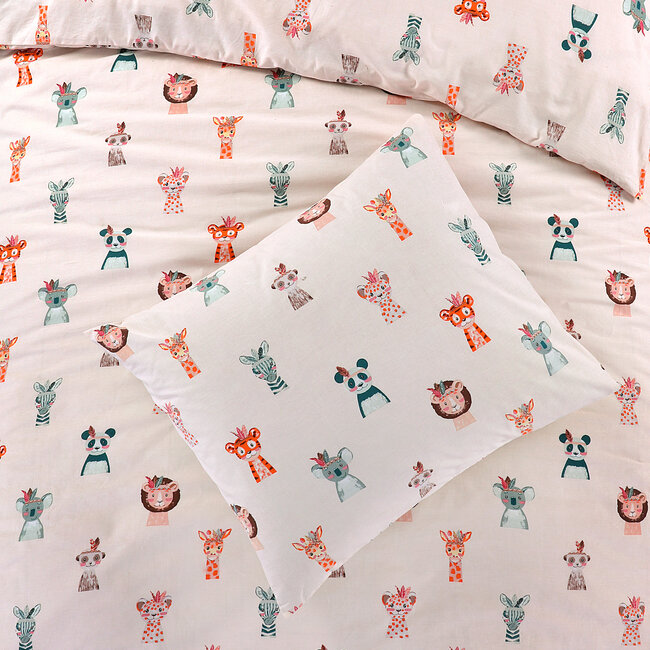 Katoen dekbedovertrek Diertjes - 140x200 + 60x70 cm