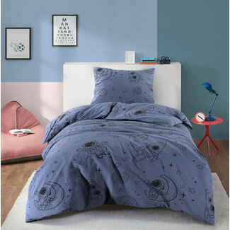 .Decoware® Katoen dekbedovertrek Kosmos blauw - eenpersoons