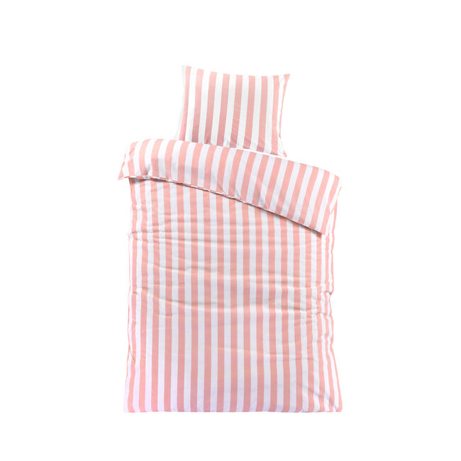 Katoen dekbedovertrek Strepen roze wit - 140x200 + 60x70 cm