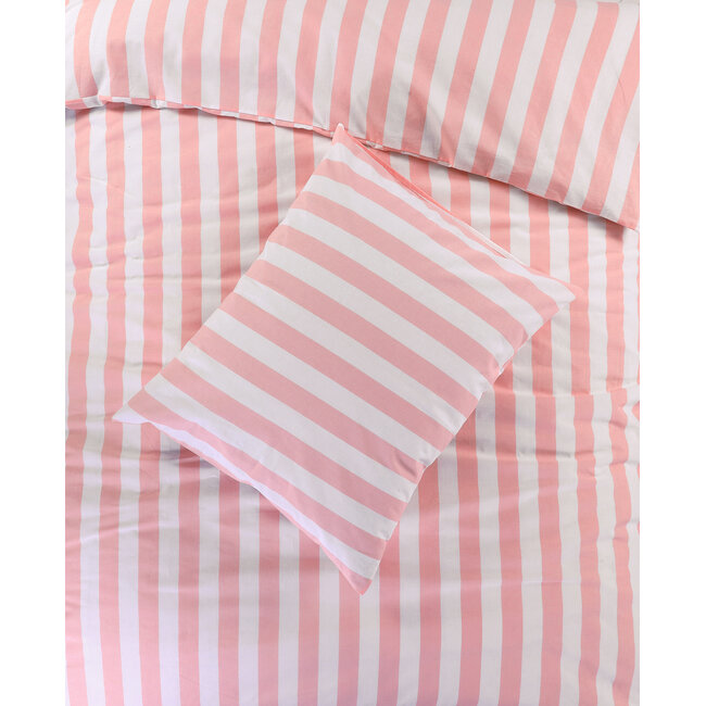 Dekbedovertrek Strepen roze wit - Katoen - eenpersoons