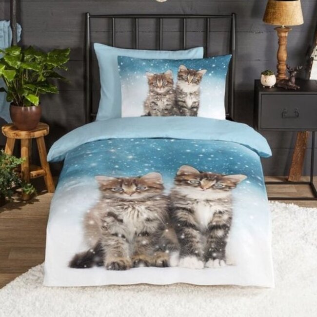 Flanel kinderdekbedovertrek kitten family - 140x220 + 60x70 cm